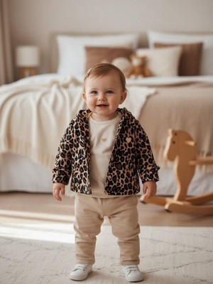 Zekids Kız Çocuk Leopar Desenli Ceketli 3'lü Takım