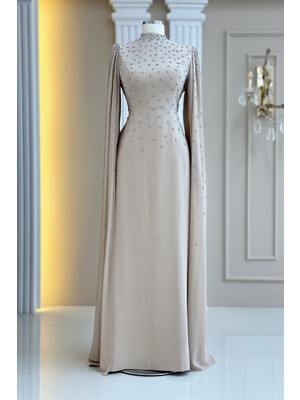 Amine Hüma Afra Abiye Elbise Bej