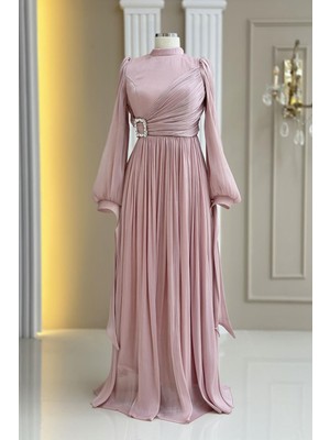 Amine Hüma Hira Abiye Elbise Pudra