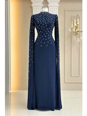 Amine Hüma Afra Abiye Elbise Lacivert