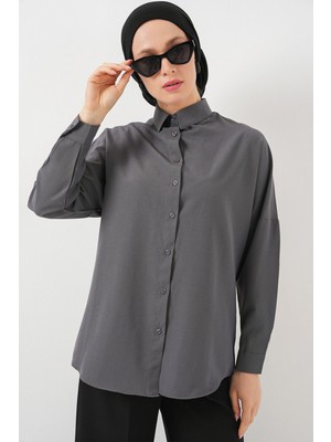 Hiccup Kadın Bdart Rahat Kesim Düğmeli Poplin Gömlek Gri