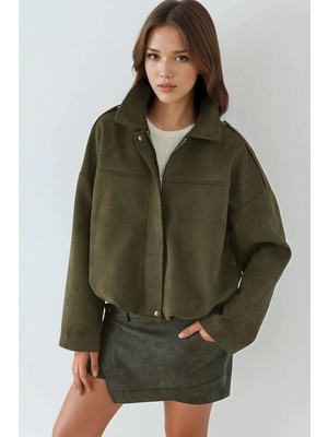 Hiccup Kadın Yumuşak Dokulu Süet Bomber Ceket Haki Yeşil