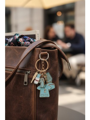 Modex Altın Sarısı Kalp Detay Kilit Ateş Ölçer Sağlık Figürlü Çanta Aksesuarı Anahtarlık