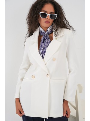 Hiccup Kadın Bdart Kruvaze Yaka Düğme Detaylı Blazer Beyaz