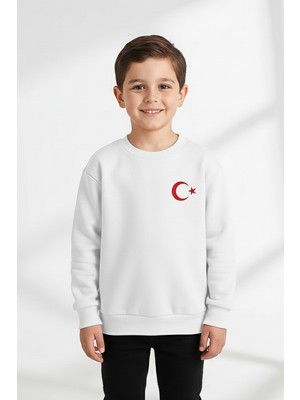 Kinderos Türk Bayrak Baskılı Kalın Çocuk Sweatshirt - 26K 1627