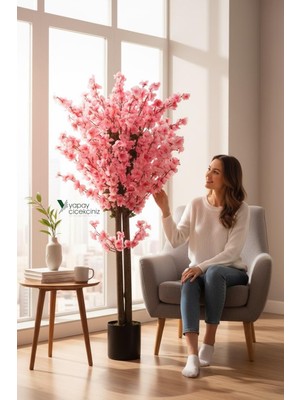 Yapay Çiçekçiniz 120 cm Yoğun Yapraklı Pembe Yapay Japon Bahardalı Ağacı