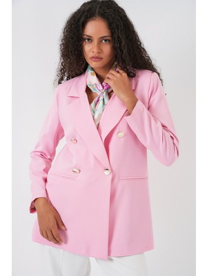 Hiccup Kadın Bdart Kruvaze Yaka Düğme Detaylı Blazer Toz Pembe