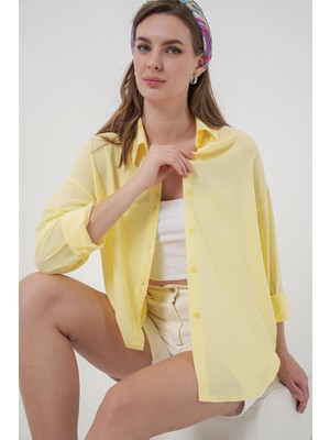Hiccup Kadın Bdart Basic Düğmeli Gömlek Kehribar Sarısı