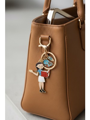 Modex Altın Sarısı Kitap Okuyan Öğretmen Çanta Aksesuarı Anahtarlık