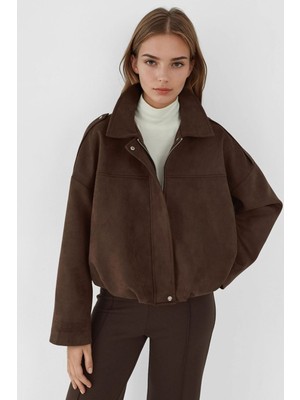 Hiccup Kadın Yumuşak Dokulu Süet Bomber Ceket Koyu Mocha Kahve
