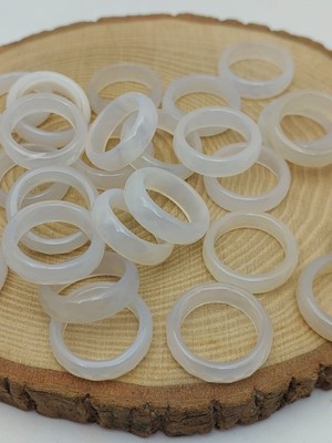 Akik Taşı Yüzük – Sisli Beyaz Alacalı – Faset Kesim – 6mm Kalınlık  (59914)