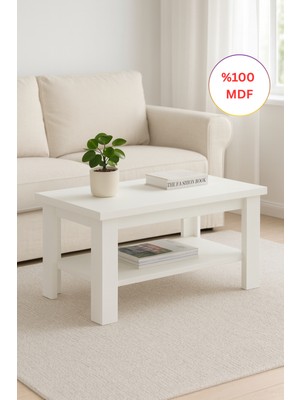 Kydonia Home Tamamen Mdf Dikdörtgen Raflı Orta Sehpa 50X80 cm