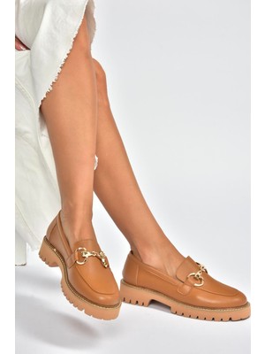 Fox Shoes V944082303 Taba Hakiki Deri Kalın Taban Tokalı Makosen Günlük Ayakkabı