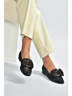 Fox Shoes V820002901 Siyah Nubuk Kurdele Detaylı Kadın Ayakkabı