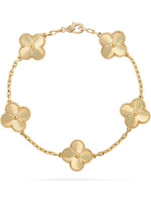 KFS Van Cleef & Arpels Vintage Alhambra Bileklik, 5 Motif Yonca 925 Ayar Gümüş Sarı Kaplama