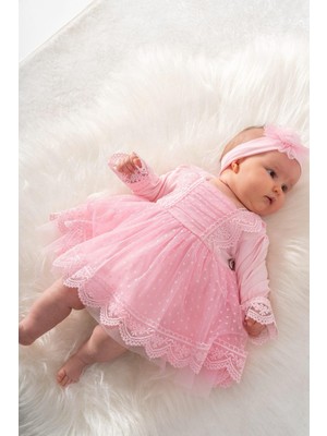 Pembe Dantelli Kız Bebek Tül Elbise