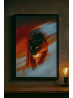 Alevli Panter – Dijital Sanat Duvar Tablosu (Çerçeveli)