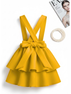 Kız Çocuk Helen Sarı Askılı Kat Kat Bağlama 23 Nisan Jile Elbise