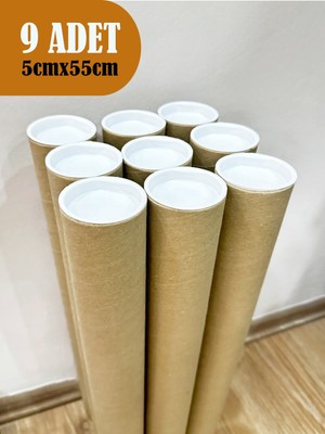 Postüp Beyaz Kapaklı Silindir Kutu Rulo Tüp Masura 5 cm x 55 cm 9 Adet