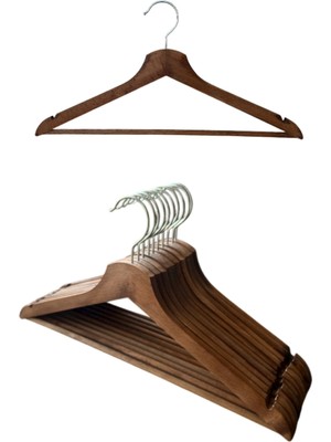 Ezmk Ev Gereçleri Ahşap Elbise Askısı, Gömlek Askısı, Elbise Askısı, Kahverengi, 10 Adet