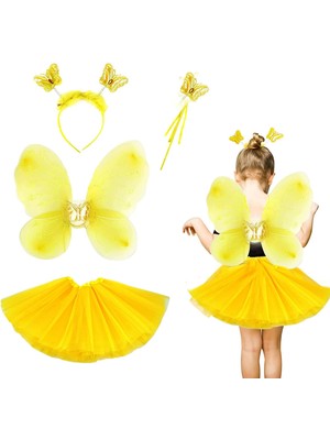 MiraLive Sarı Kelebek Kostümü Çocuk 4 Parça Set