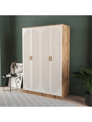 T&B Soho 4 Kapaklı Eko Bazalı Gardırop - Mdf Kapak