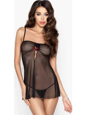 E-Woman Siyah Transparan Fantazi Gecelik TM1191