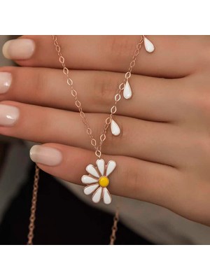 Gumush Hk Gümüş Kadın Kolye Rose Papatya Seviyor Sevmiyor |Gümüş Takı Hediyelik Ürünler