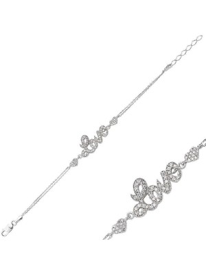 Gumush Hk Gümüş Kadın Bileklik Kalpli Love Yazılı |Gümüş Takı Hediyelik Ürünler