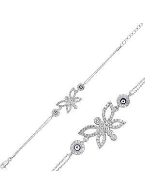 Gumush Hk Gümüş Kadın Bileklik Nazarlı Kelebek |Gümüş Takı Hediyelik Ürünler