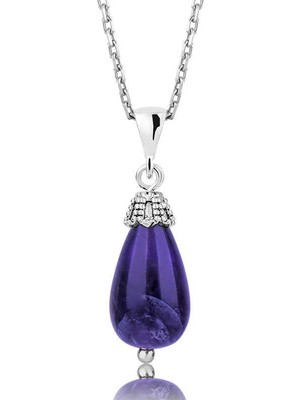 Gumush Hk Gümüş Kadın Kolye Ametist Taşlı |Gümüş Takı Hediyelik Ürünler