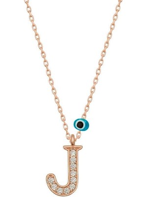 Gumush Hk Gümüş Kadın Kolye Nazar Rose J Harfi |Gümüş Takı Hediyelik Ürünler