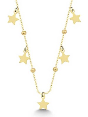 Gumush Hk Gümüş Kadın Kolye Gold Yıldızlı Dorika |Gümüş Takı Hediyelik Ürünler