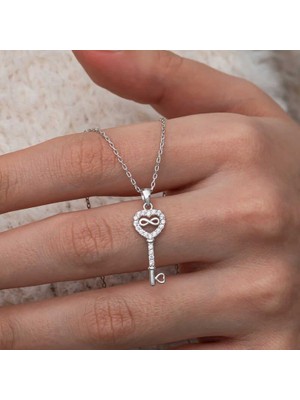 Gumush Hk Gümüş Kadın Kolye Kalpli Sonsuzluk Anahtar |Gümüş Takı Hediyelik Ürünler