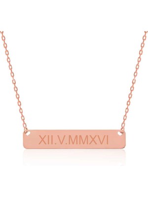 Gumush Hk Gümüş Kadın Kolye Rose Kişiye Özel Roma Rakamlı Tarih |Gümüş Takı Hediyelik Ürünler