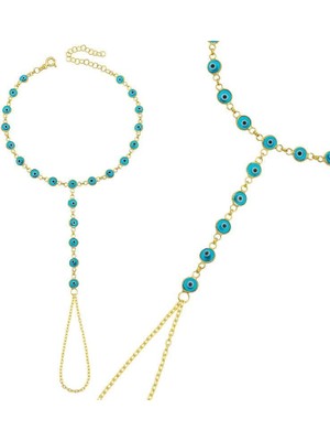 Gumush Hk Gümüş Bileklik Şahmeran Gold Mavi Nazar Boncuklu |Gümüş Takı Hediyelik Ürünler