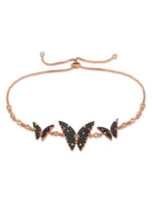 Gumush Hk Gümüş Kadın Bileklik Rose Kelebek Asansör|Gümüş Takı Hediyelik Ürünler