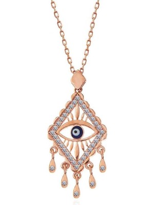 Gumush Hk Gümüş Kadın Kolye Rose Nazarlı Göz |Gümüş Takı Hediyelik Ürünler