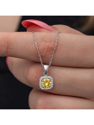 Gumush Hk Gümüş Kadın Kolye Sarı Baget Taşlı |Gümüş Takı Hediyelik Ürünler