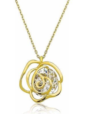 Gumush Hk ​Gümüş Kadın Kolye Gold Gül |Gümüş Takı Hediyelik Ürünler