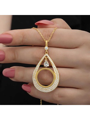 Gumush Hk Gümüş Kadın Kolye Gold Kaplama Damla Çeyrek Takılabilen |Gümüş Takı Hediyelik Ürünler
