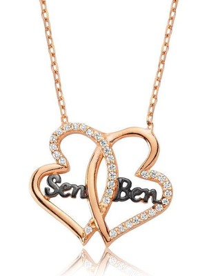 Gumush Hk Gümüş Kadın Kolye Kalpli Sen Ben |Gümüş Takı Hediyelik Ürünler