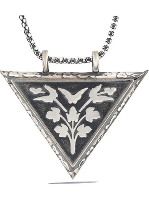 Gumush Hk Gümüş Erkek Kolye Üçgen İçi Açılabilen Çiçek Muskalık |Gümüş Takı Hediyelik Ürünler