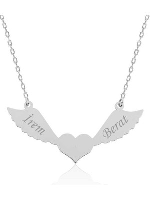 Gumush Hk Gümüş Kadın Kolye Kanatlı Kalp İsimli |Gümüş Takı Hediyelik Ürünler