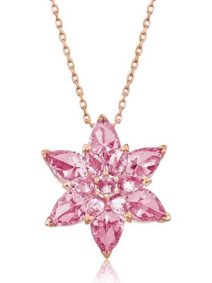 Gumush Hk Gümüş Kadın Kolye Rose Pembe Lotus Çiçeği |Gümüş Takı Hediyelik Ürünler