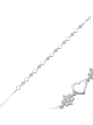 Gumush Hk Gümüş Kadın Bileklik Çiçek Kalp |Gümüş Takı Hediyelik Ürünler