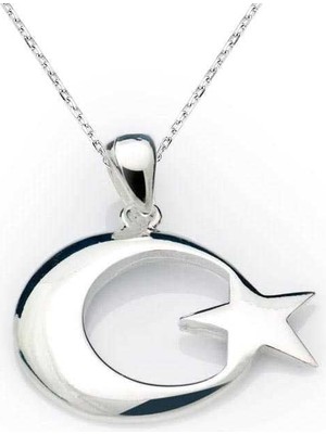 Gumush Hk Gümüş Kadın Kolye Ay Yıldız Bayrak |Gümüş Takı Hediyelik Ürünler