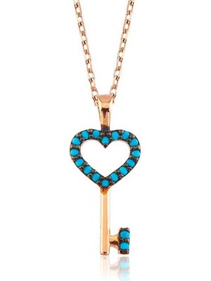 Gumush Hk Gümüş Kadın Kolye Mavi Kalpli Anahtar |Gümüş Takı Hediyelik Ürünler