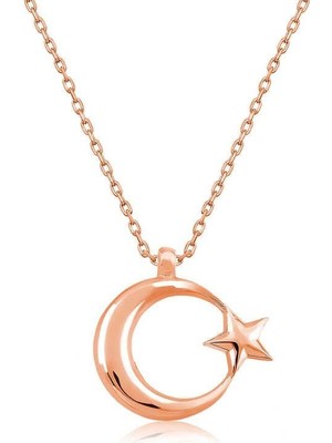 Gumush Hk Gümüş Kadın Kolye Rose Ay Yıldız |Gümüş Takı Hediyelik Ürünler