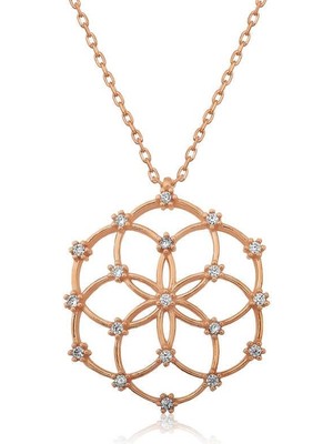 Gumush Hk Gümüş Kadın Kolye Rose Yaşam Çiçeği |Gümüş Takı Hediyelik Ürünler